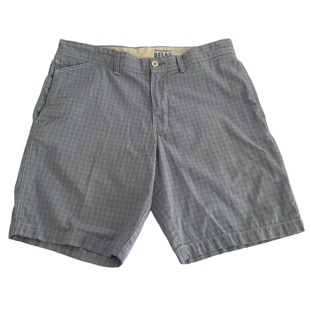 Tommy Bahama Relax Shorts Men's 35 Blue Plaid Marlin Logo Fishing Casual Cotton